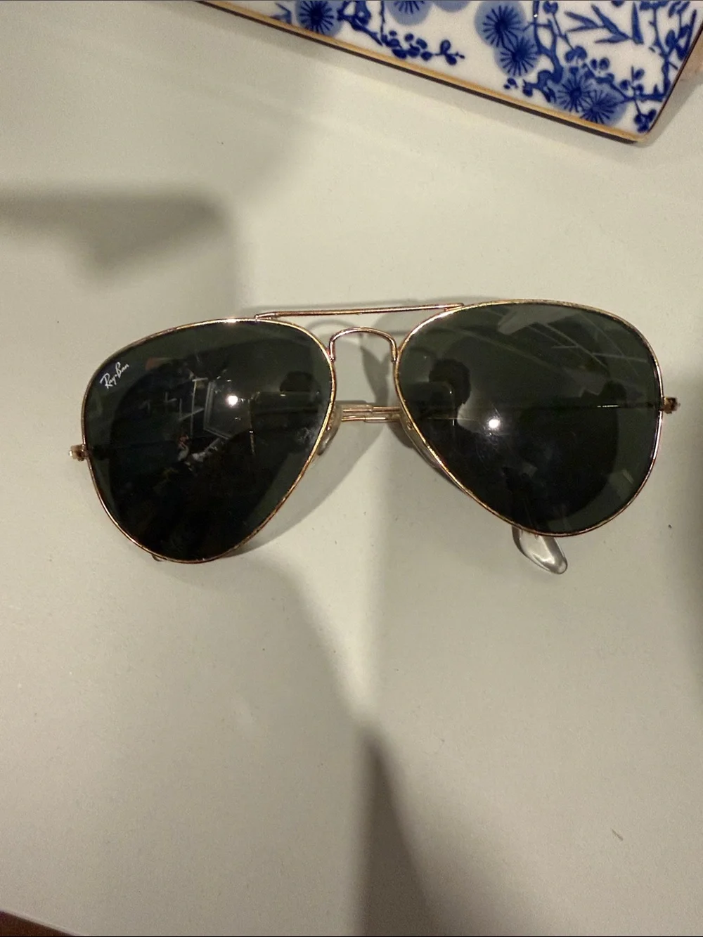 Ray-Ban Gold Frame Sunglasses with Dark Green Lenses